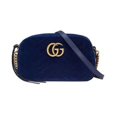 GUCCI GG Marmont Navy Shoulder Bag Velour 80080