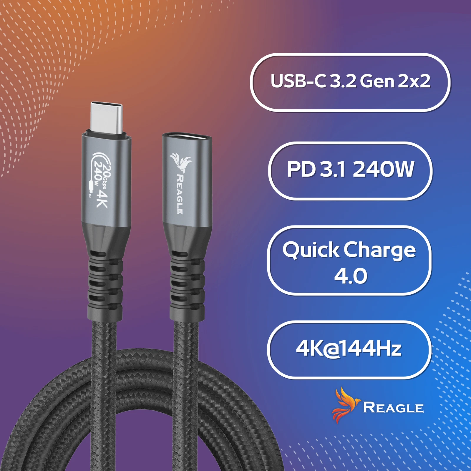 Reagle USB-C 3.2 Gen 2x2 Kabel PD 240W QC 4.0 20Gbps 3m
