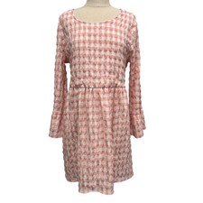 Urban Outfitters Pink Gingham Seersucker Babydoll Mini Dress Bell Sleeve Large