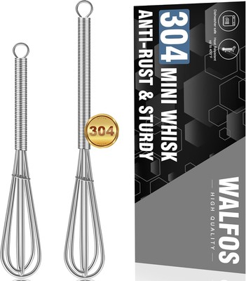 Walfos Mini Whisks Stainless Steel, Small Whisk 2 5+7 in Silver, Silver-Mini 