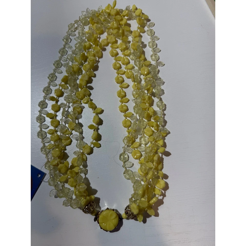 Gargantilla con cuentas vintage de flores amarillas de varios hilos - collar llamativo Foto 2 de 4