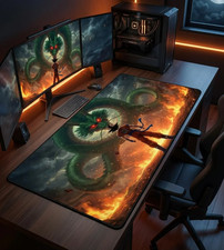 Goku Shenron Desk Mat, Cinematic Anime Illustration Gaming Mousepad XL : 16"X32"