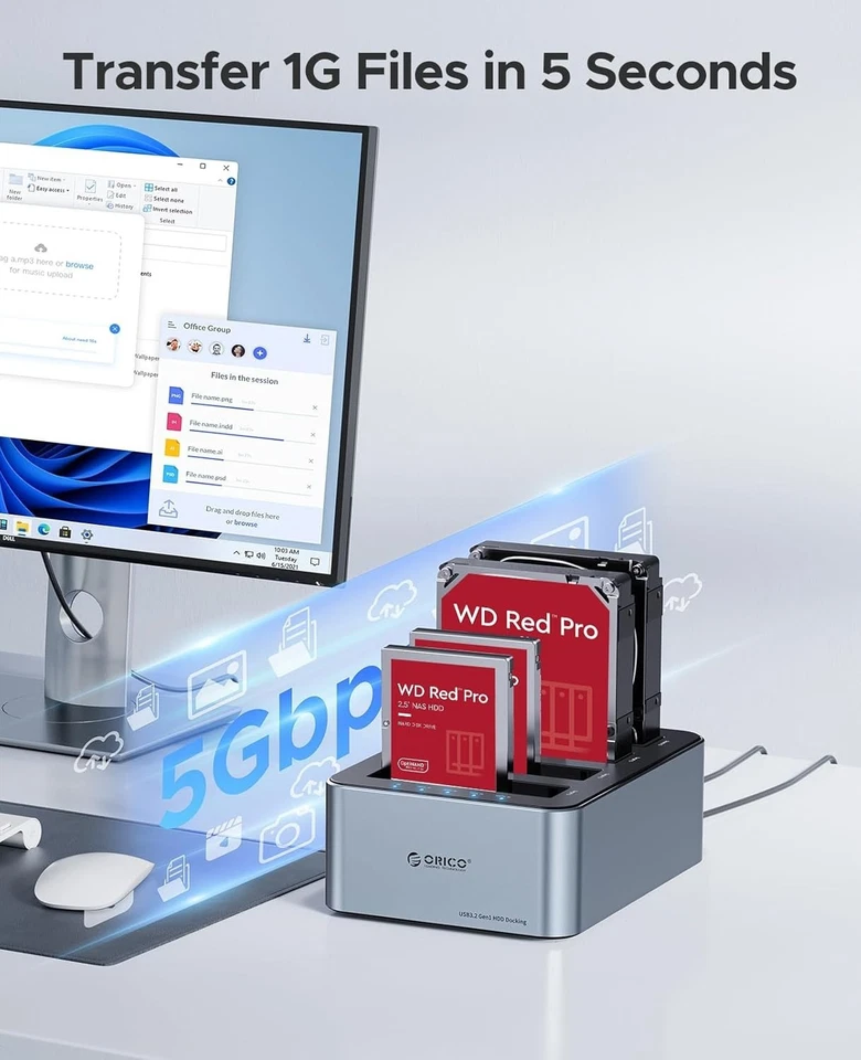 ORICO USB C 4 Bay Hard Drive Cloner Docking Station USB 3.2 Gen 1 20TB 6656C3 - Image 4 of 4