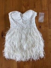 Bebe Isis M White Sequin Strapless Ostrich Feather Mini Dress Wedding Gown Party