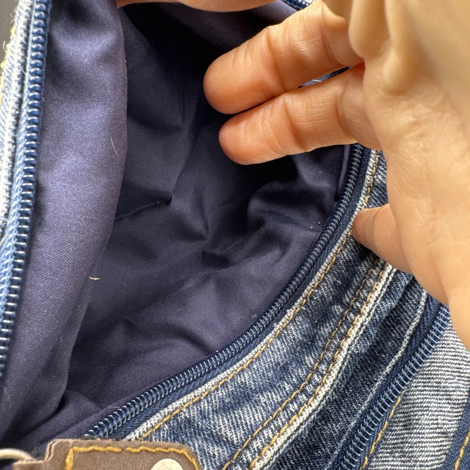 Vtg Denim Blue Jean Multi-Pocket Purse RETRO Boho Hippie Shoulder 📦 - Image 3 of 4