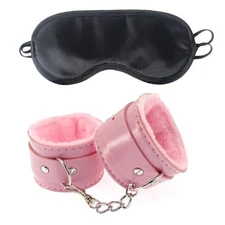 2pcs PU Leather Sex Handcuffs with Eye Mask  Couples Adult Games Bondage