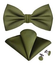 Bow ties for Men Solid Olive Green Bow Tie Silk Pre-tied Bowtie and Pocket Sq...