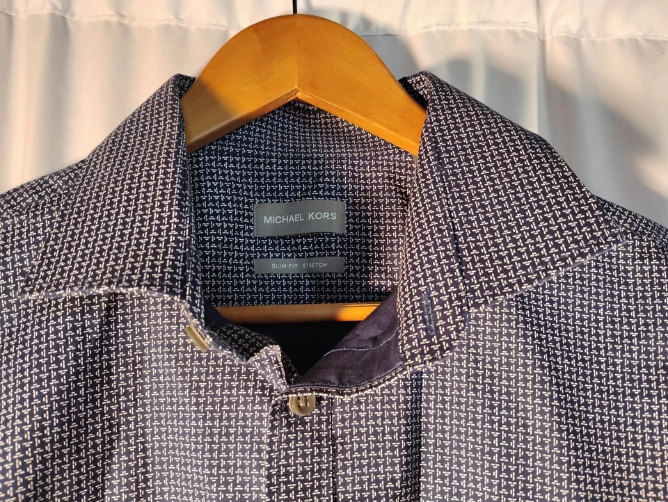 Camisa de vestir Michael Kors para hombre 97 % algodón ajustada elástica XL 17 34/35 Foto 2 de 4