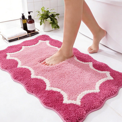 Cute Scalloped Rose Pink Bathroom Rugs Mat,Non Slip Absorbent Quick Dry Bath Mat