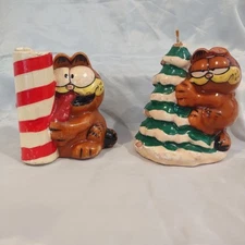 Lot Of 2 Garfield 1981 Enesco Christmas Tree Candle  & Candy Cane Candle