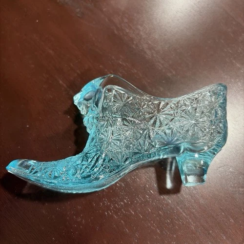 Fenton Glass Blue Lagoon Daisy Cat Head Shoe Vtg