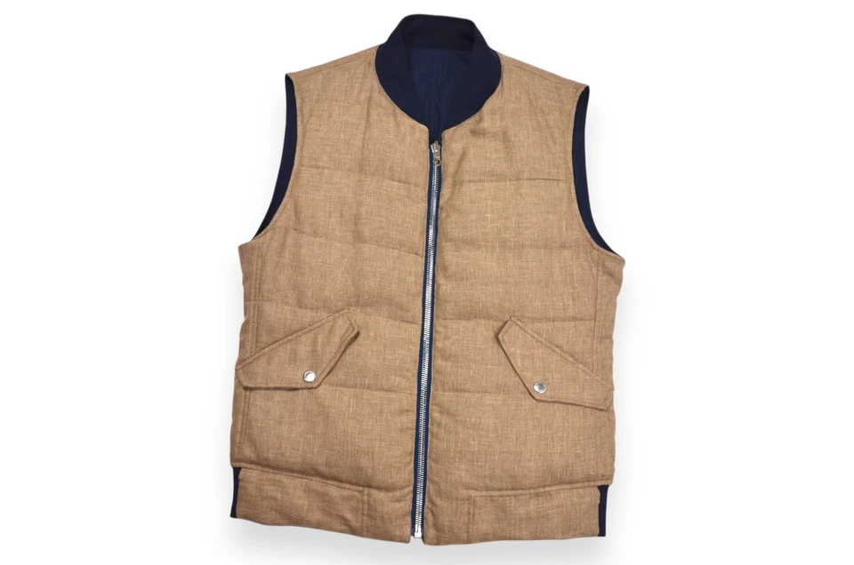 Men's Brunello Cucinelli Vest Luxury Gilet Reversible Tan Blue Italy Size M - Image 2 of 4