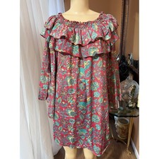 Earthbound Trading Co Boho Floral Ruffle Off Shoulder Mini Dress Pink XXL