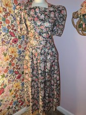 Vintage Laura Ashley Floral Puff Sleeve Maxi Dress Pockets Puff Sleeve Belt UK10