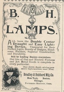 Magazine Ad - 1894 - Bradley & Hubbard Mfg. Co., New York - Lamps
