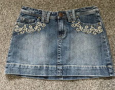 Vintage Iris Premium Mini Jean Skirt 12'' long w/ pocket embellishments Size M