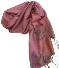 Pashmina Shawl Scarf Wrap Dusty Rose Light Fringe Pashmina Wool & Silk 28”x 72”