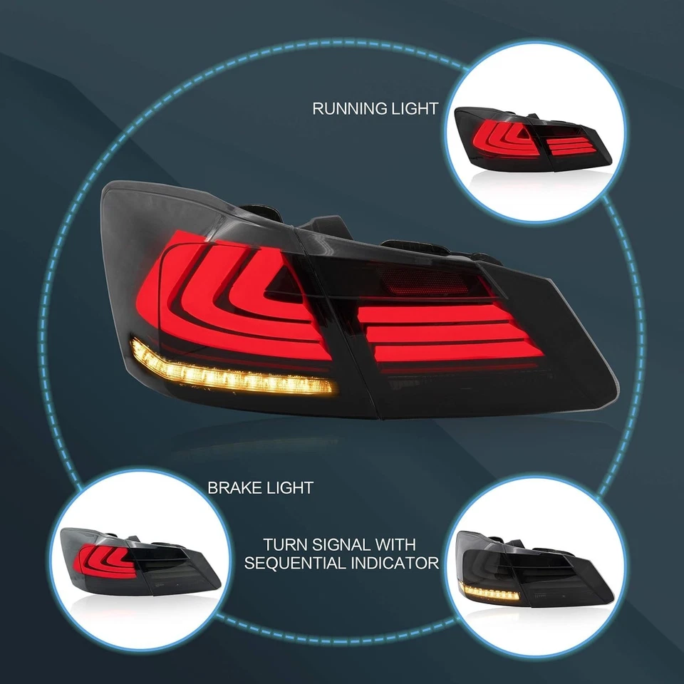 Luces traseras LED para Honda Accord 2013-2015 sedán señal de giro secuencial ahumada Foto 4 de 4