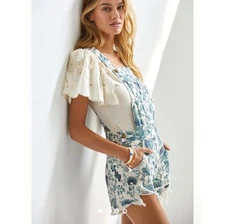 Pilcro womens cutoff denim printed overalls size 28