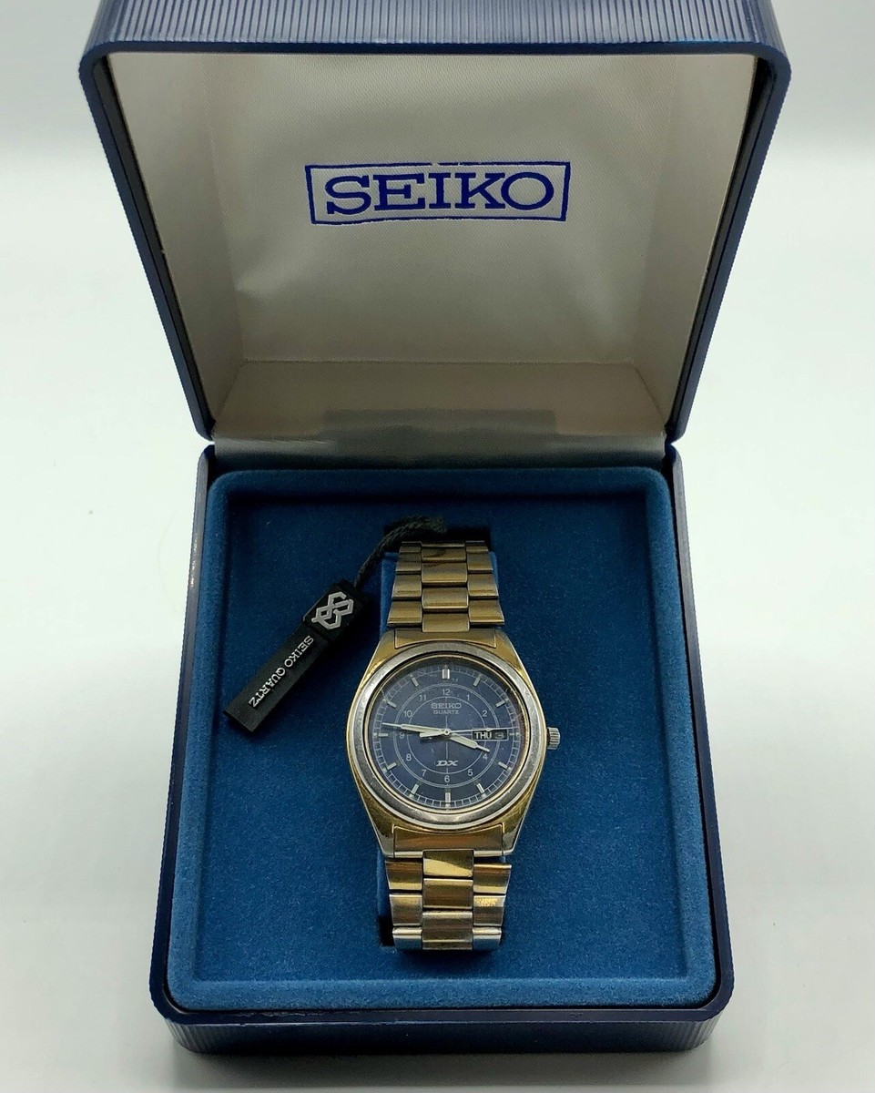 ≪超目玉★12月≫ Date Day Quartz DX Mens Seiko Stainless Watch Tone Gold 3針+カレンダー