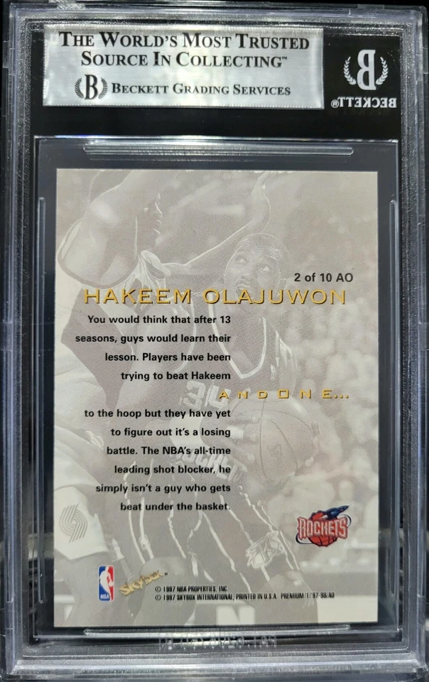 1997-98 SkyBox Premium Ane One Hakeem Olajuwon (HOF) BGS 8.5 NM-MT+ Very Low Pop - Image 2 of 4