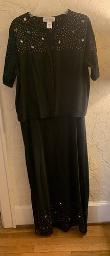 Susan Bristol 2pcs Dress & Blouse Women XL Confetti Embroidered VTG Retro 80s 90