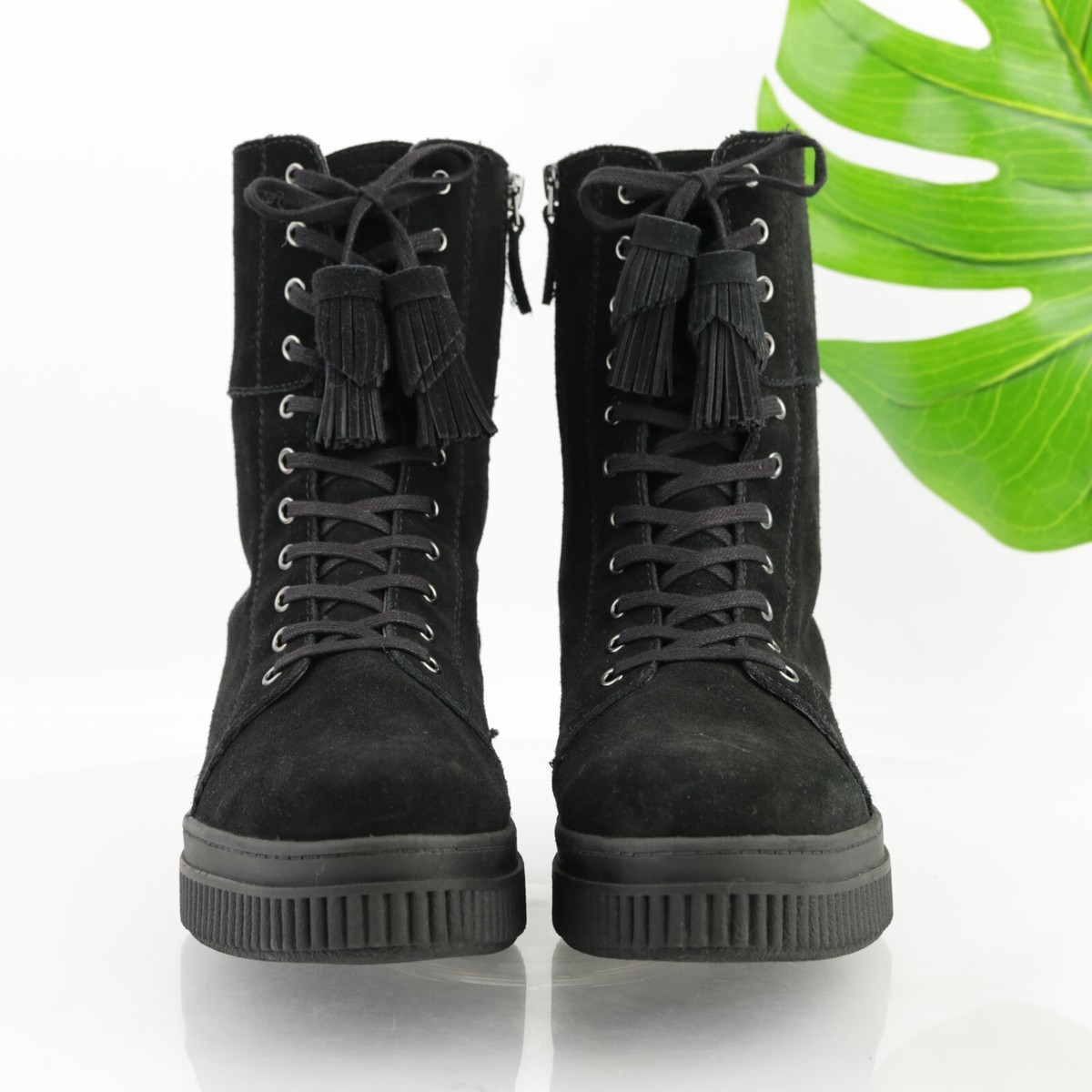 Franco Sarto Women's Becks Boots Size 10 Lace Up Combat Platform Black Suede