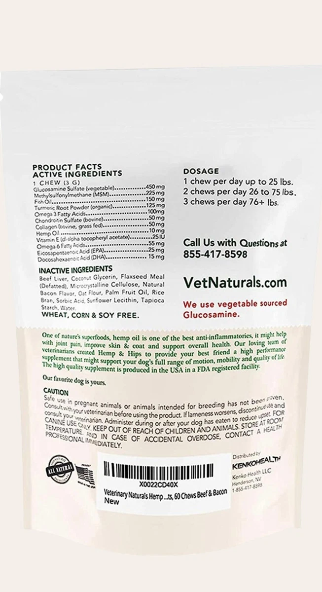 Veterinary Naturals Hemp Hips Senior Large Breed Organic Hip and Joint