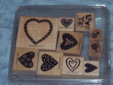 LOVE YA Stampin' Up 7 WM Rubber stamps Hearts Clean 1999