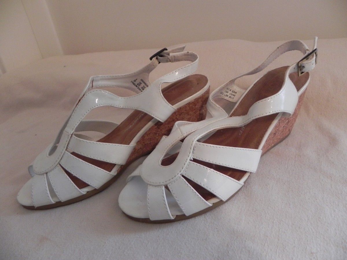 Airstep White Cork Wedge Heel Women's Strappy Slingback Sandal Shoes Size 