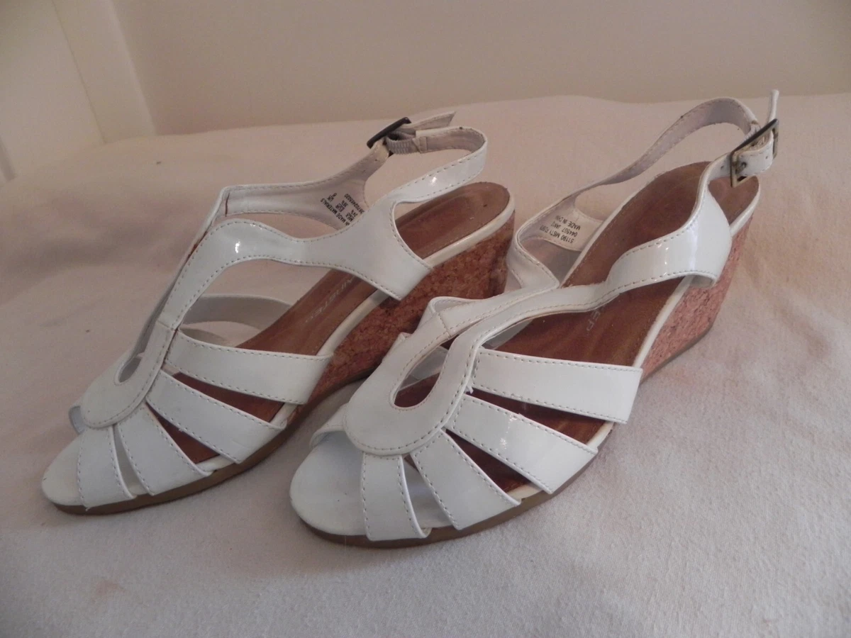 Airstep White Cork Wedge Heel Women s Strappy Slingback Sandal Shoes Size 7.5
