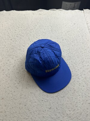 Men's FW14 Supreme Blue Quilted Nylon 6-panel Cap Hat Embroidered