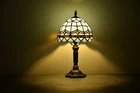 Tiffany Table Lamp Desk Lamp Sea Blue Stained Glass Antique Bedside Light H14"