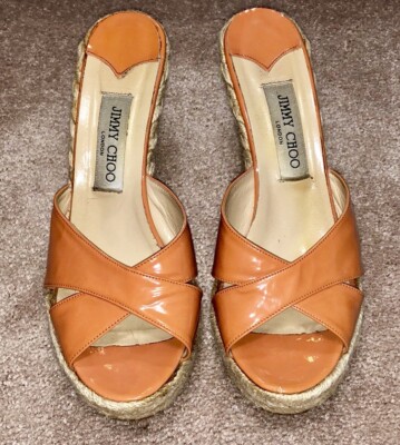 Jimmy Choo Orange Patent Leather Phyllis Platform Wedge Size 40