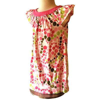 Flapdoodles Girls Dress Size 6 100% Cotton Pink Green White Cap Sleeve