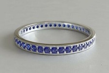 Full Eternity Band 3.0Ct Round Blue Tanzanite Created Ring 14K White Gold Plated