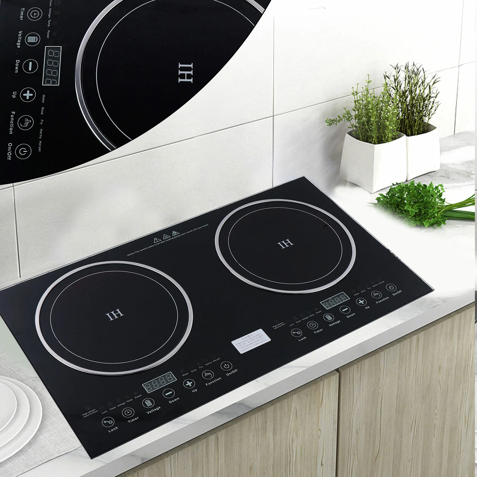 Induction Cooktop 2 Burners Electric Hob Cook Top Stove Ceramic Cooktop 110V New