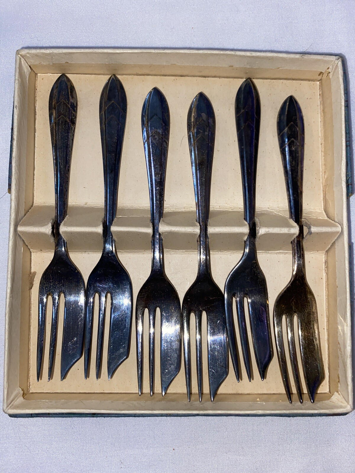 VINTAGE LOXLEY 6 PC. SILVERPLATE PASTRY FORK SETTING M.S. LTD. SHEFIELD