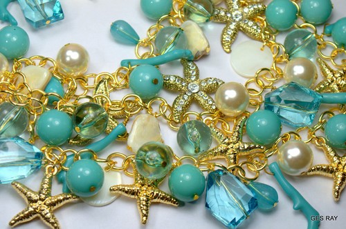 South Beach Jewelry Set Necklace Bracelet Turquoise Pearls Shells, Amrita Shing - Picture 9 of 13