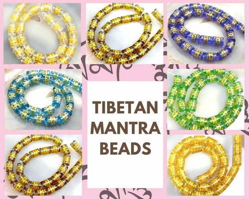 Tubo de vidrio con letras tibetanas Avalokitesvara mantra cuentas redondas de 15" envío gratuito - Imagen 4 de 29