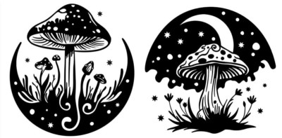 2 Pack Celestial Moon Mushrooms Vinyl Decal Car Windows Laptop Tablet Notebook