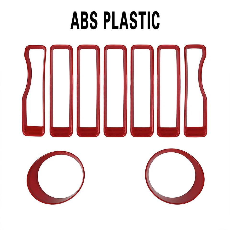 Red Mesh Grille Insert + Headlight Covers Trim For Jeep Wrangler JL 2018+ Sport - Изображение 4 из 4