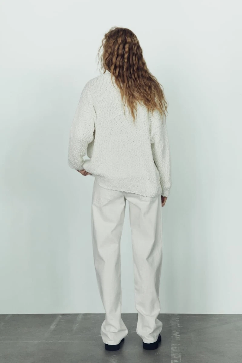 BNWT ZARA Ecru Oversized Cardigan with Rhinestone Buttons Size S