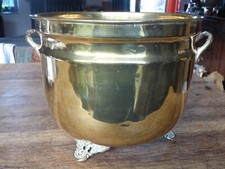 gros cache pot ancien en laiton sur pieds