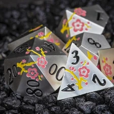 Sage's Petrified Flowers Silver Pink/Yel Flowers Metal Dice Set Dnd Dice RPG