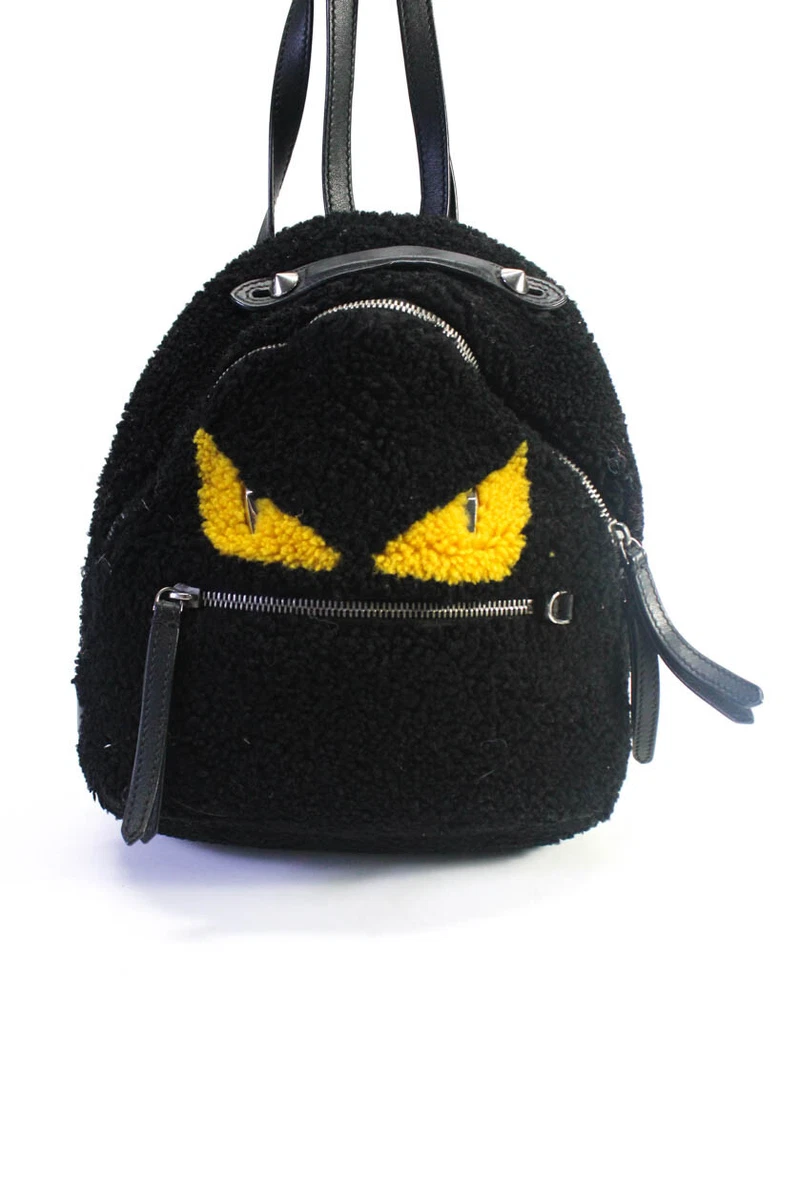 Fendi Womens Shearling Monster Mini Bag Bug Backpack Handbag Black Leather  | eBay