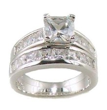2.50 ct Women's Princess Cut Cz Engagement Ring Set Sterling Silver Rhodium