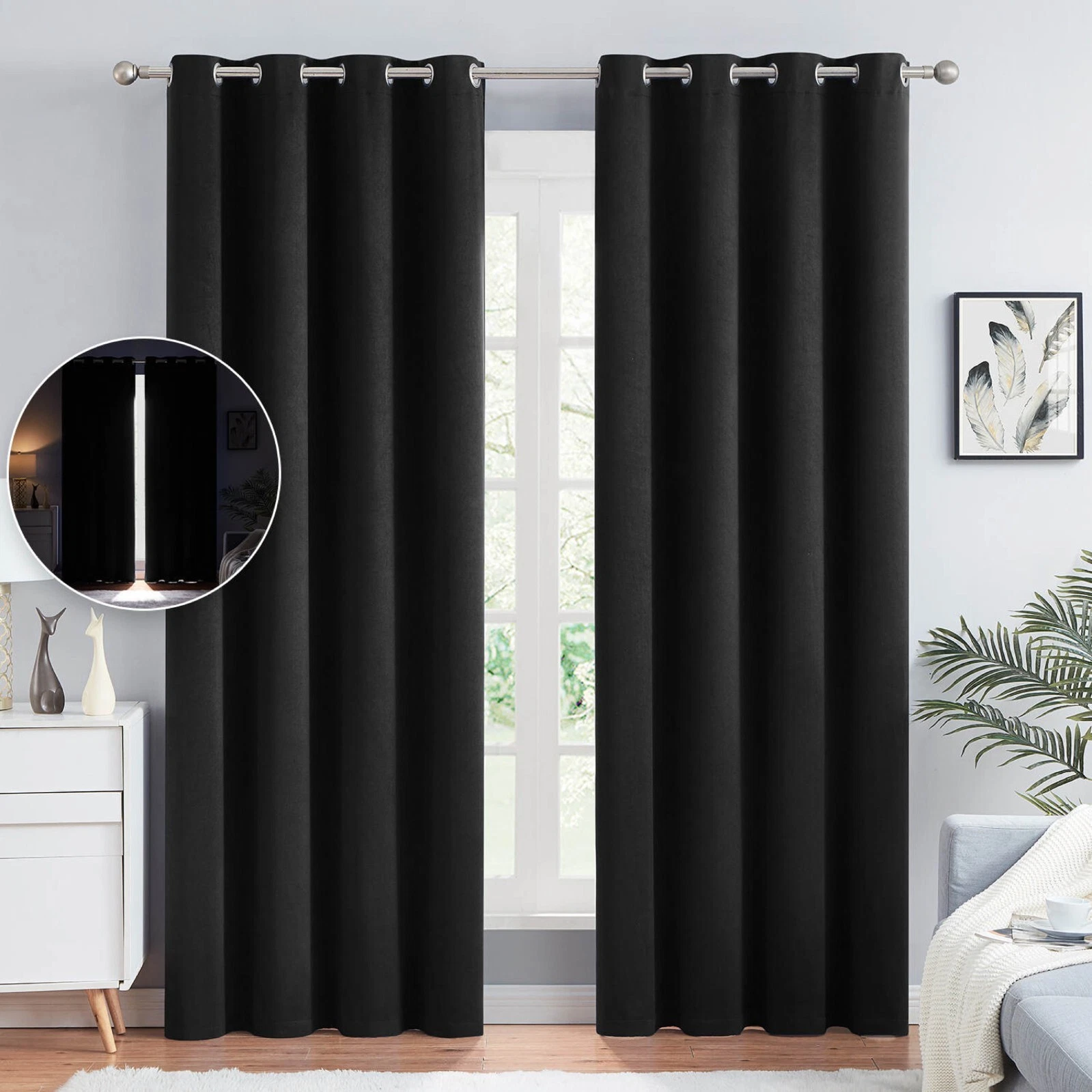 Blackout Curtains 54 x 84 (2 panels) - 100% Room darkening Thermal insulated