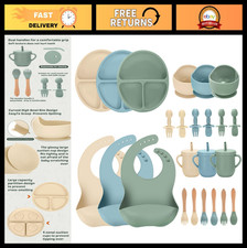 24 PCS Silicone Baby Feeding Set - Suction Bowls, Divided Plates, Bib, Spoons