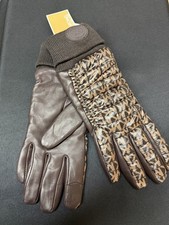 MICHAEL KORS Touch Tip Gloves Quilted and Leather with MK Logo Brown Sz L NWT